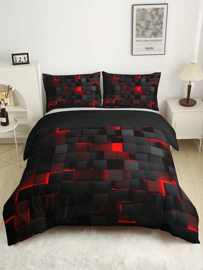 Technology Style Red Grid Comforter/Duvet Cover Set Including 1 Comforter Cover and 2 Pillowcases Suitable for Home and Dormitory Use