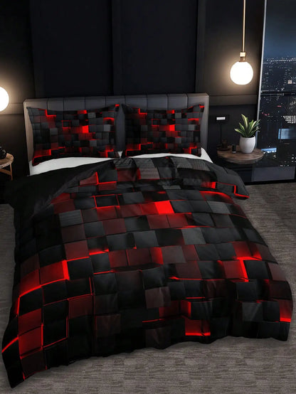 Technology Style Red Grid Comforter/Duvet Cover Set Including 1 Comforter Cover and 2 Pillowcases Suitable for Home and Dormitory Use