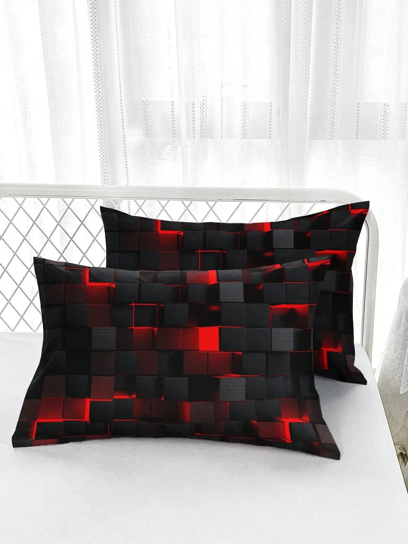 Technology Style Red Grid Comforter/Duvet Cover Set Including 1 Comforter Cover and 2 Pillowcases Suitable for Home and Dormitory Use