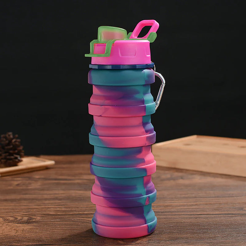 Water Bottle with Lid Solid Color/Camouflage Foldable Kettle for Sports Travel 7 Colors Portable Collapsible Silicone