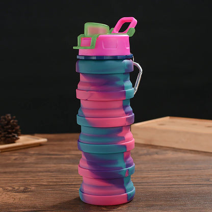 Water Bottle with Lid Solid Color/Camouflage Foldable Kettle for Sports Travel 7 Colors Portable Collapsible Silicone