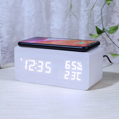 Smart Alarm Clock with Built-in Wireless Charging Pad wooden