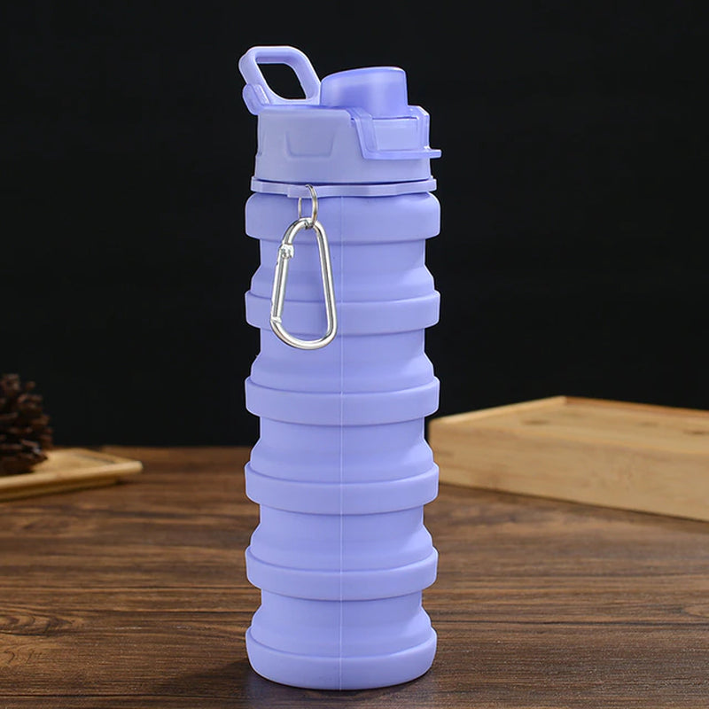 Water Bottle with Lid Solid Color/Camouflage Foldable Kettle for Sports Travel 7 Colors Portable Collapsible Silicone