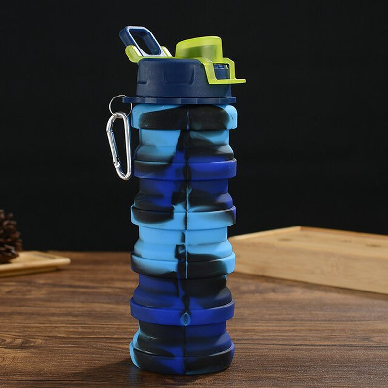 Water Bottle with Lid Solid Color/Camouflage Foldable Kettle for Sports Travel 7 Colors Portable Collapsible Silicone